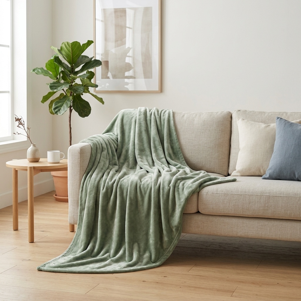 Blanket draped on a sofa